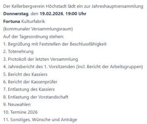 Hauptversammlung am 19.02.2026